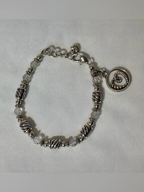 Brighton Silver Plated Spiral Heart Charm Beaded Crystal Bracelet